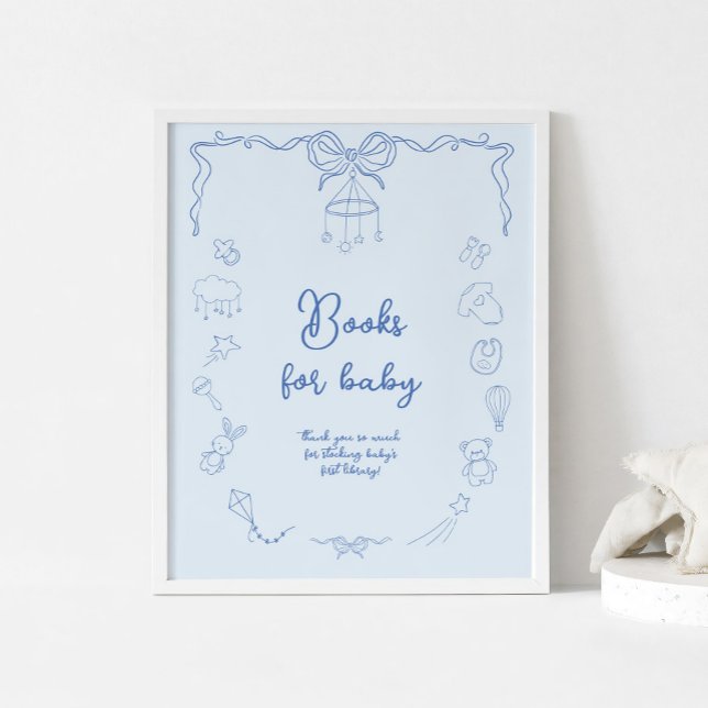 Affiche Fête de bébé manuscrite, Livres pour bébé garçon (Créateur téléchargé)