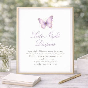 Affiche Fête de bébé Papillon Violet Changements de Couche