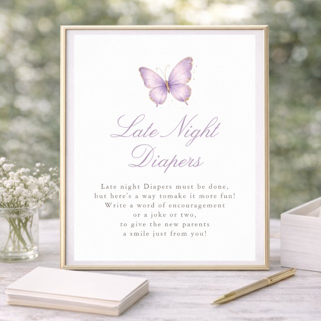 Affiche Fête de bébé Papillon Violet Changements de Couche (Créateur téléchargé)