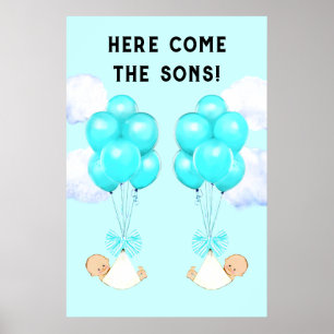 Affiche Fête de bébé pour jumeaux garçons