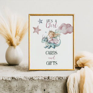 Affiche Fête de Bébé Princesse Rose Dragon Rêve Conte de F