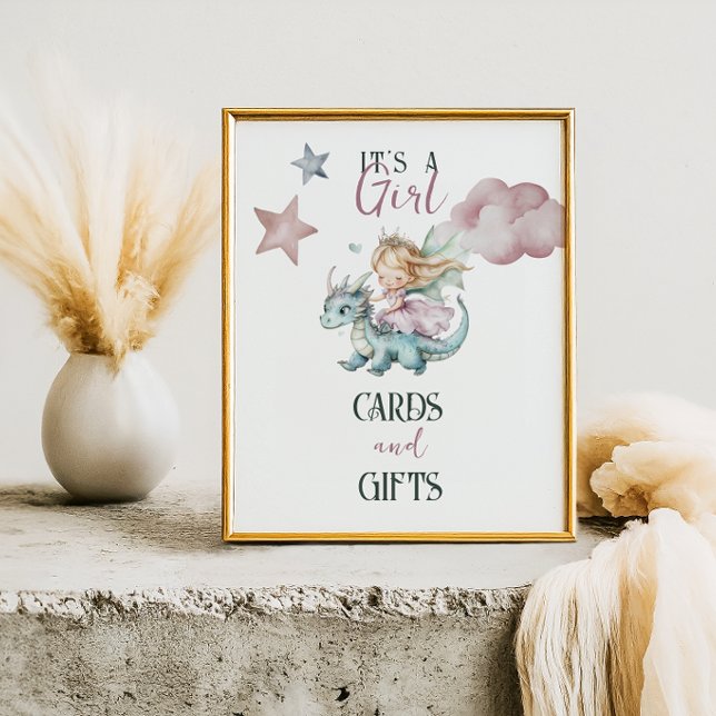 Affiche Fête de Bébé Princesse Rose Dragon Rêve Conte de F (Créateur téléchargé)
