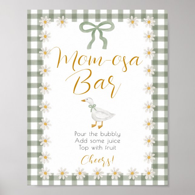 Affiche Fête de bébé Silly Goose Green Gingham Mimosa Bar  (Devant)