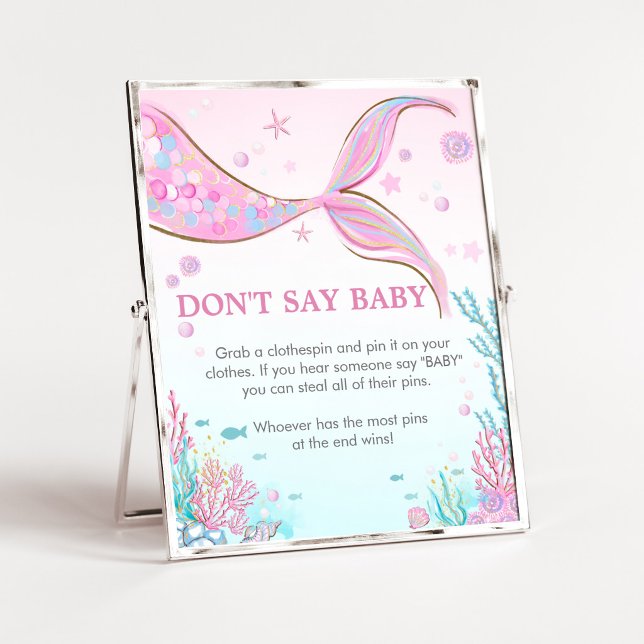 Affiche Fête de Bébé Sirène Ne Dis Pas Bébé Panneau (Under the Sea Baby Shower Don't Say Baby Sign)