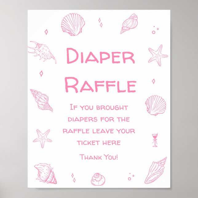 Affiche Fête de Bébé sur le thème de la Plage Côtière Rose (Devant)