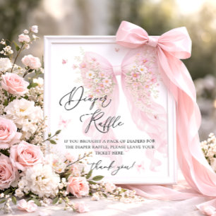 Affiche Fête de Bébé Tir au But Couches Rose Pâle Papillon