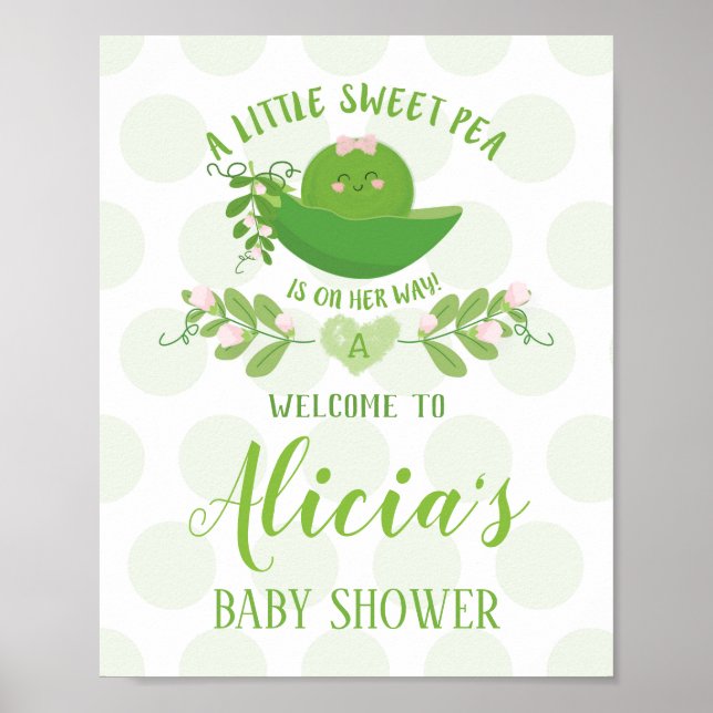 Affiche Fête de bienvenue Signes de pois doux Baby shower  (Devant)