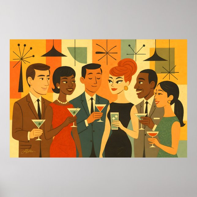 Affiche Fête de Cocktail de Bureau Milieu de Siècle 60 (Devant)