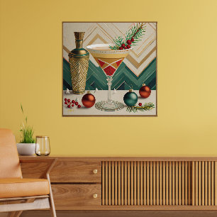 Affiche Fête de cocktail de Noël du milieu du siècle Happy