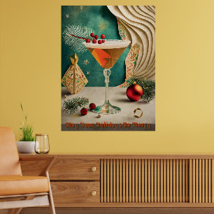 Affiche Fête de cocktail de Noël du milieu du siècle Happy