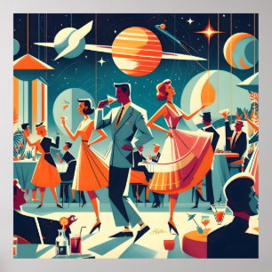 Affiche Fête de Cocktail d'Ère Spatiale Milieu de Siècle