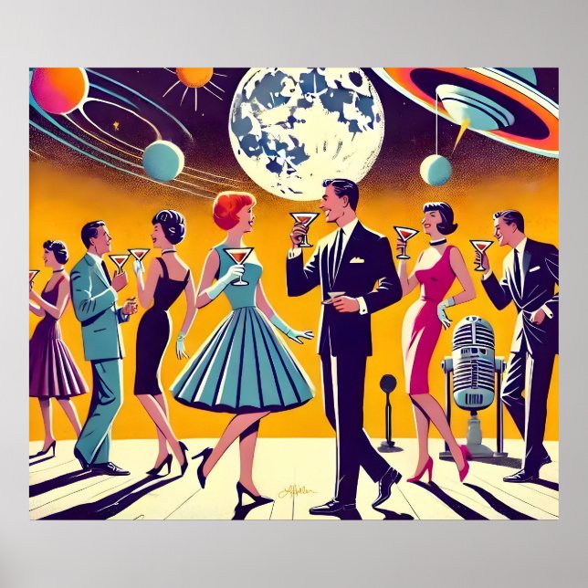 Affiche Fête de Cocktail d'Ère Spatiale Milieu de Siècle 6 (Devant)