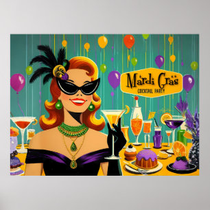 Affiche Fête de Cocktail Martini Gras Rétro des Années 50