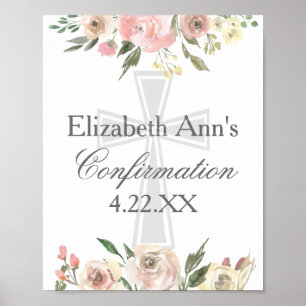 Affiche Fête de confirmation personnalisée élégante fleurs