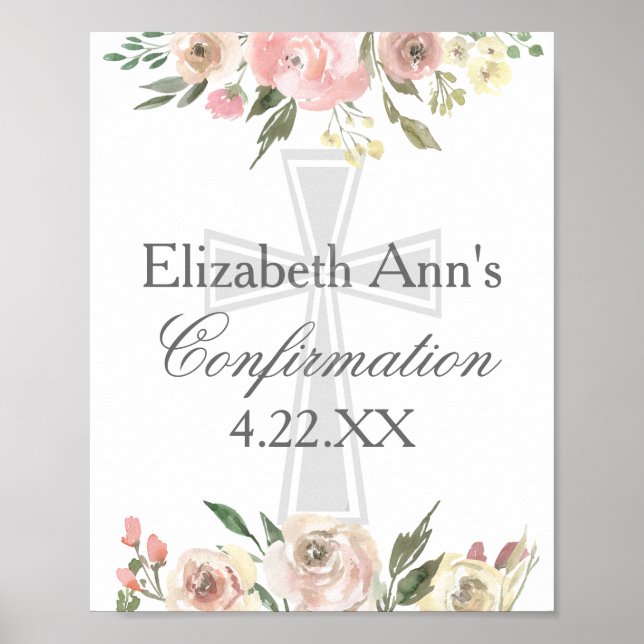 Affiche Fête de confirmation personnalisée élégante fleurs (Devant)