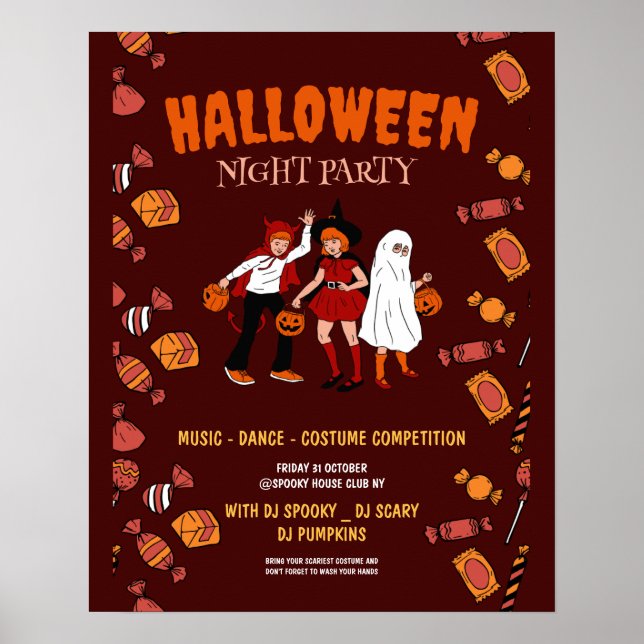 Affiche fête de costume d'Halloween, nuit d'Halloween (Devant)