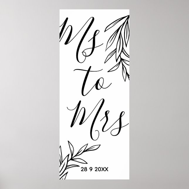 Affiche Fête de douche nuptiale Floral Ms à Mrs (Devant)