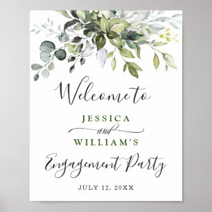 Affiche Fête de fiançailles à la verdure d'eucalyptus aqua