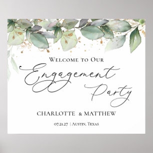 Affiche Fête de fiançailles avec feuillage verdure Bienven