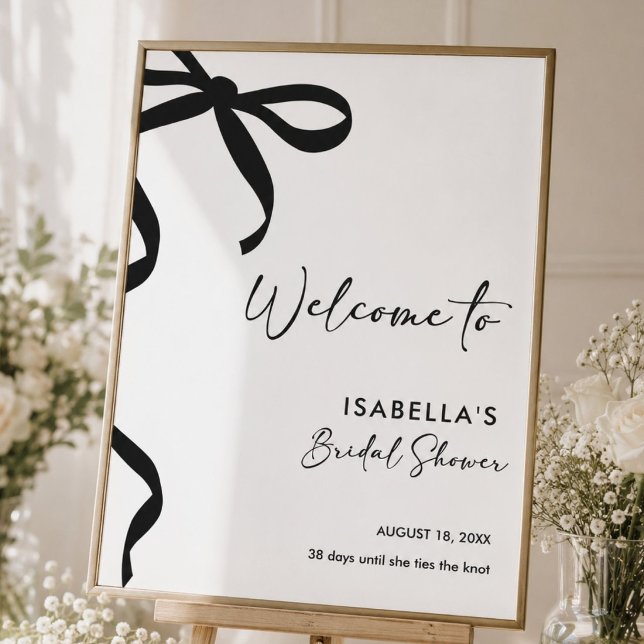 Affiche Fête de Fiançailles Black Bow Elle Attache le Nœud (Créateur téléchargé)