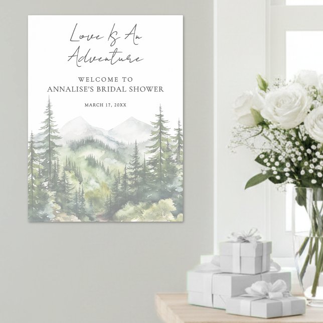 Affiche Fête de fiançailles Forest Mountain Adventure (Forest Mountain Adventure Bridal Shower Poster )