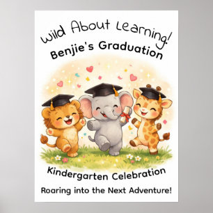Affiche Fête de fin d'études Enfants Lion Éléphant Girafe