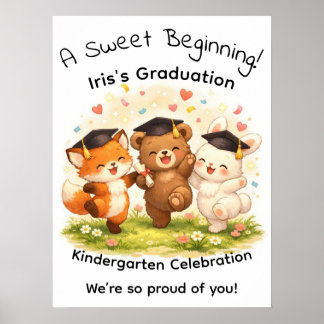 Affiche Fête de fin d'études Renard Ours Lapin pour Enfant