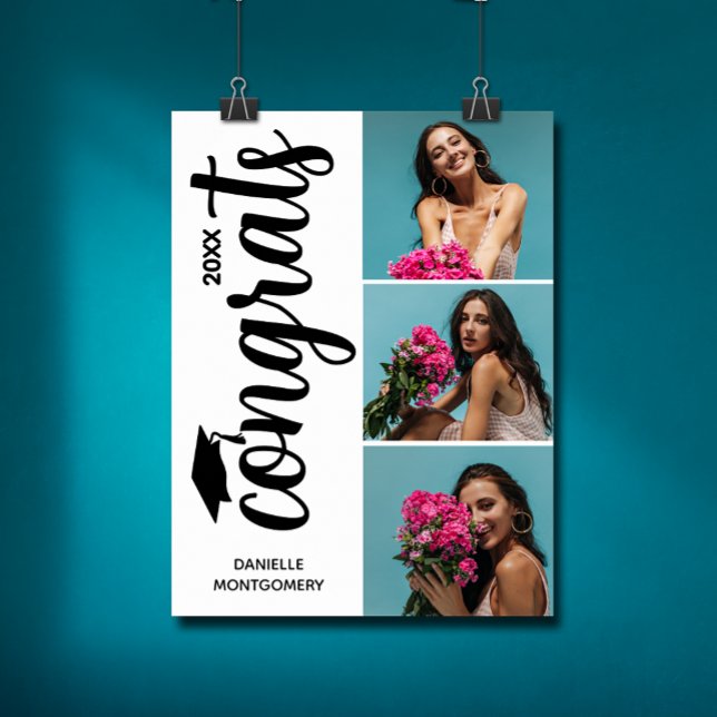 Affiche Fête de graduation Multi Photo Moderne (Chic graduation multiple photo party poster - PRINTED and/or INSTANT DOWNLOAD)