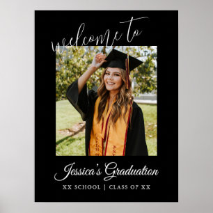 Affiche Fête de graduation Photo Minimale Noir Blanc Bienv