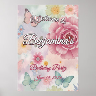Affiche Fête de Jardin Pastel Fleurs & Papillons Bienvenue