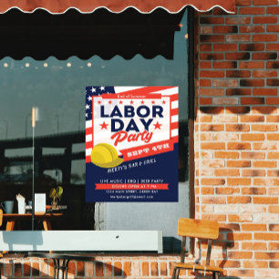 Affiche Fête de la fête du Travail Drapeau USA Casque de c
