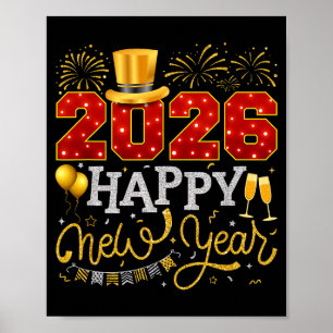 Affiche Fête de la Nouvelle Année 2026 Ballon Famille Tenu