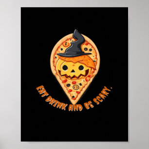 Affiche Fête de la Pizza Halloween Citrouille Chapeau de S
