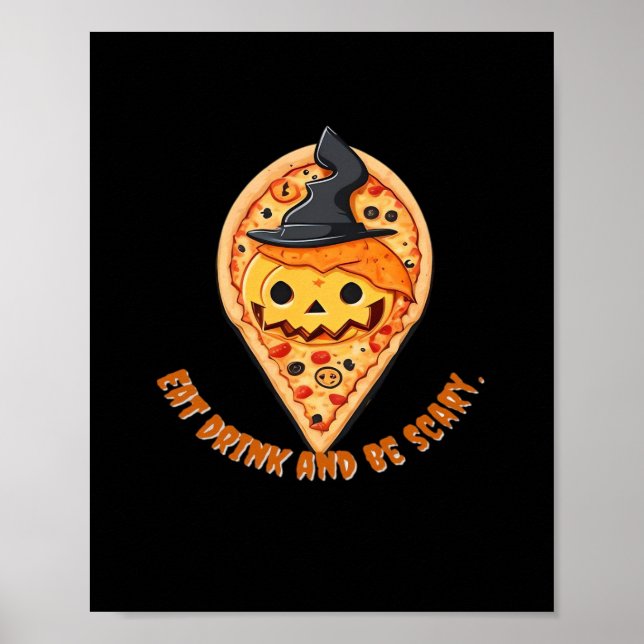 Affiche Fête de la Pizza Halloween Citrouille Chapeau de S (Devant)