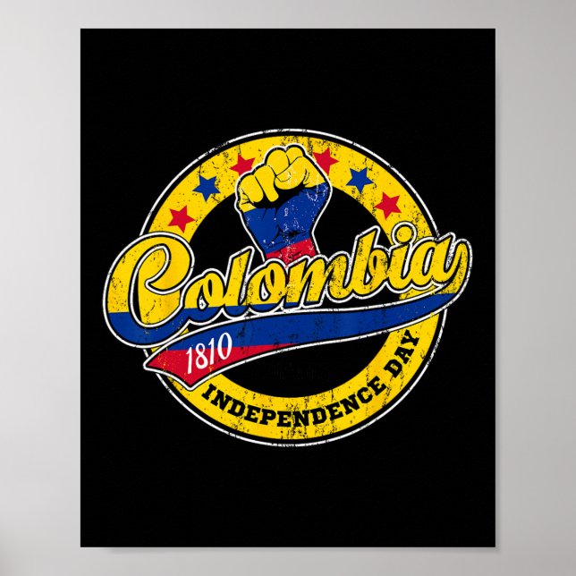 Affiche Fête de l'Indépendance Colombie Drapeau Retro Styl (Devant)