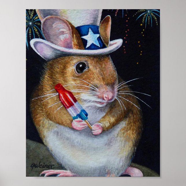 Affiche Fête de l'Indépendance Souris No. 2 Aquarelle Art  (Devant)