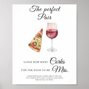 Affiche Fête de mariage aquarelle vin Combien de bouchons