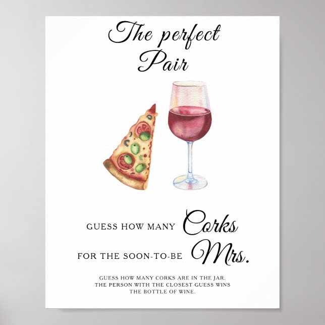 Affiche Fête de mariage aquarelle vin Combien de bouchons  (Devant)