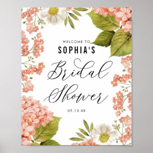 Affiche Fête de mariage aux hydrangeas aquarelles pêche ru