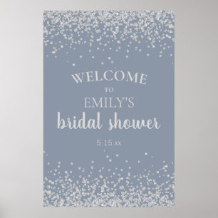 Affiche Fête de mariage avec confettis bleu poussiéreux ar