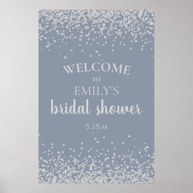 Affiche Fête de mariage avec confettis bleu poussiéreux ar (Devant)