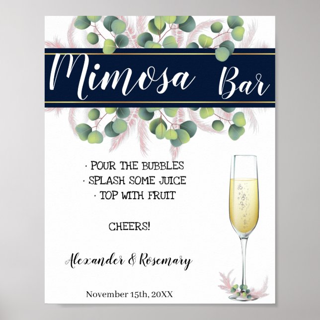 Affiche Fête de Mariage avec Herbe des Pampas Bar Mimosa,  (Devant)