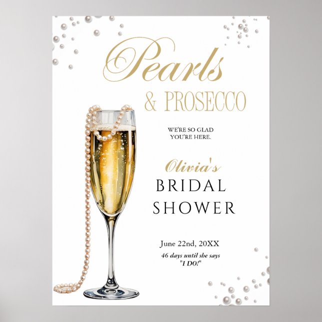 Affiche Fête de mariage avec perles et Prosecco, Brunch de (Devant)