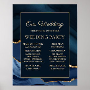 Affiche Fête de mariage bleu marine et or marbré