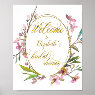Affiche Fête de Mariage Cerisier à Fleurs Cadre Doré