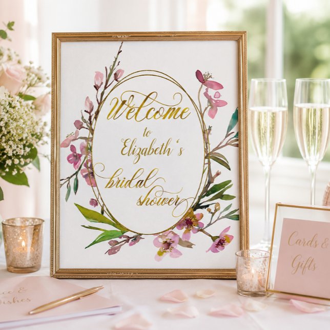 Affiche Fête de Mariage Cerisier à Fleurs Cadre Doré (Créateur téléchargé)