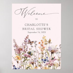 Affiche Fête de mariage champêtre à l'aquarelle rose