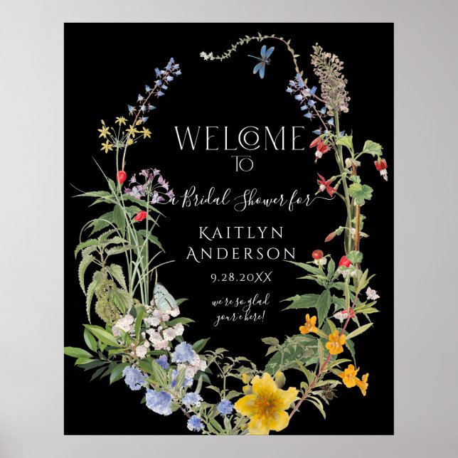 Affiche Fête de mariage champêtre Bohème chic fleurs bienv (Devant)