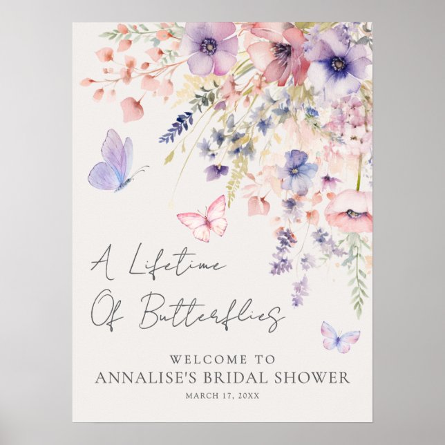 Affiche Fête de mariage champêtre papillon (Devant)