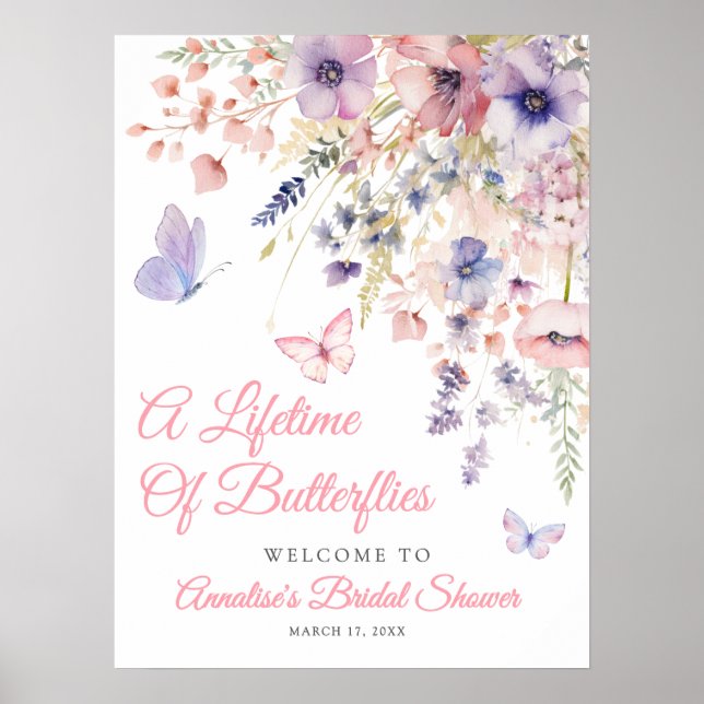 Affiche Fête de mariage champêtre papillon (Devant)